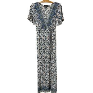 Lulus | Maxi Wrap Dress Floral Short Sleeve Boho Festival Summer- Size Medium
